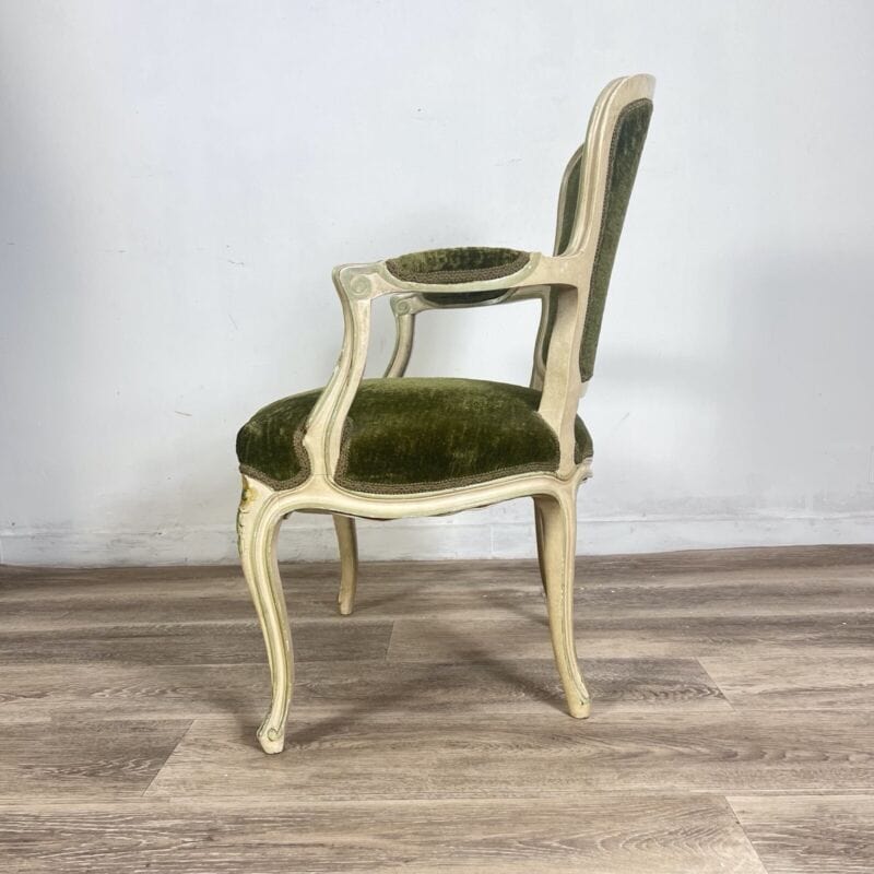 Antica sedia imbottita verde con braccioli poltrona poltroncina in legno barocco Arredamento