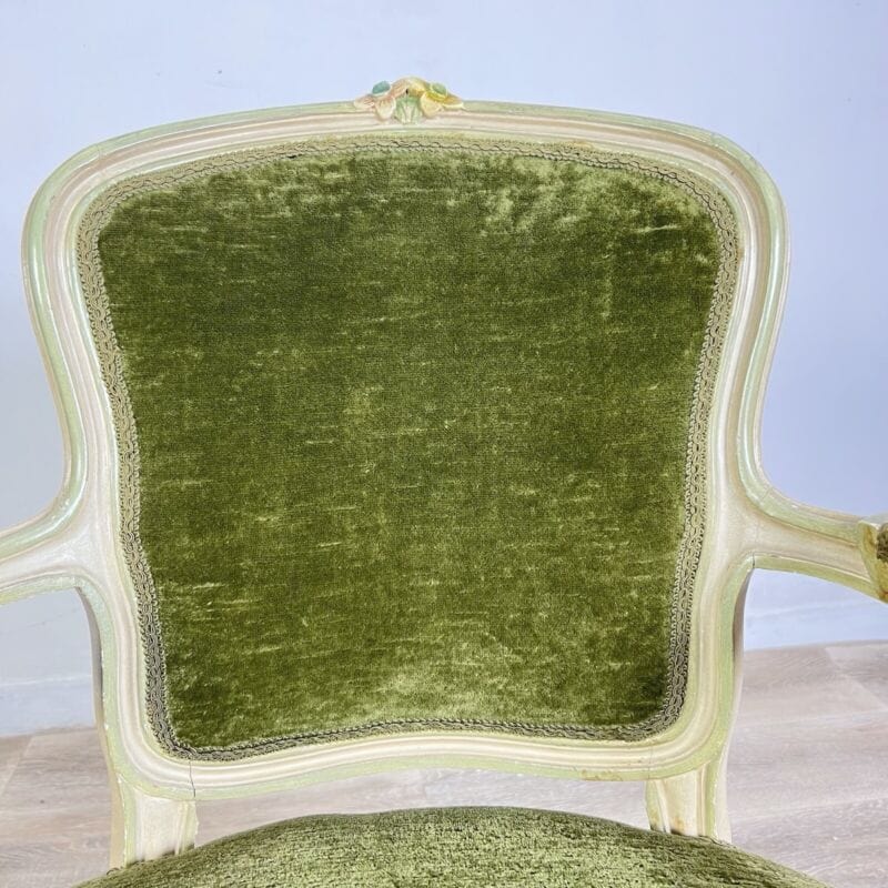 Antica sedia imbottita verde con braccioli poltrona poltroncina in legno barocco Arredamento