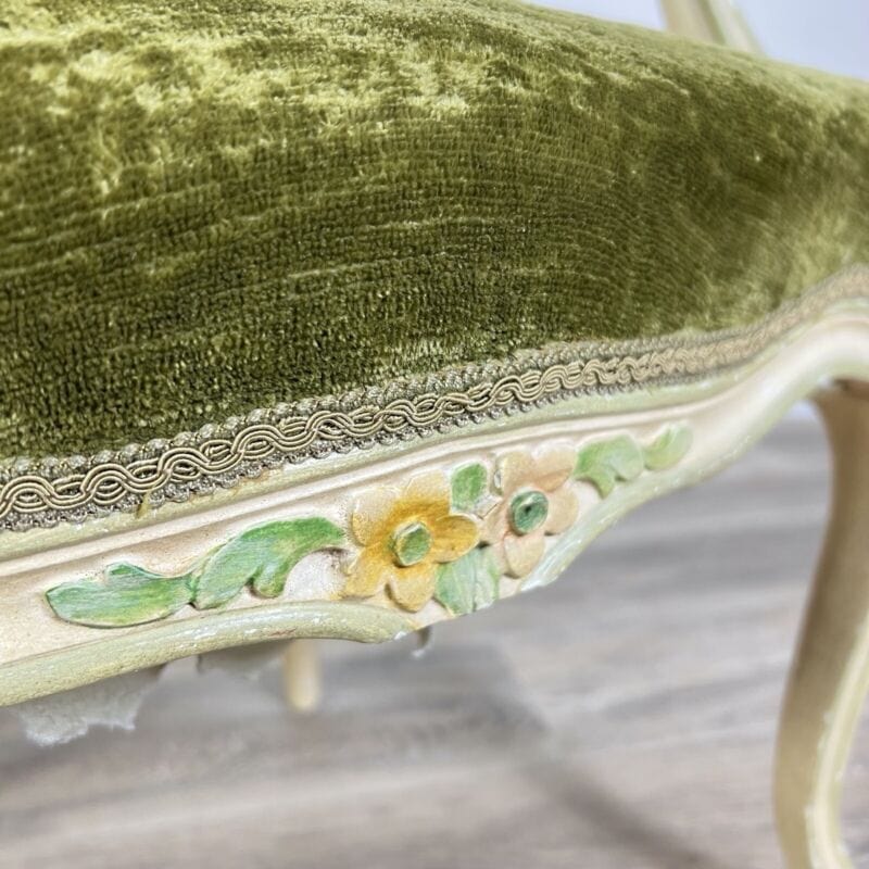 Antica sedia imbottita verde con braccioli poltrona poltroncina in legno barocco Arredamento