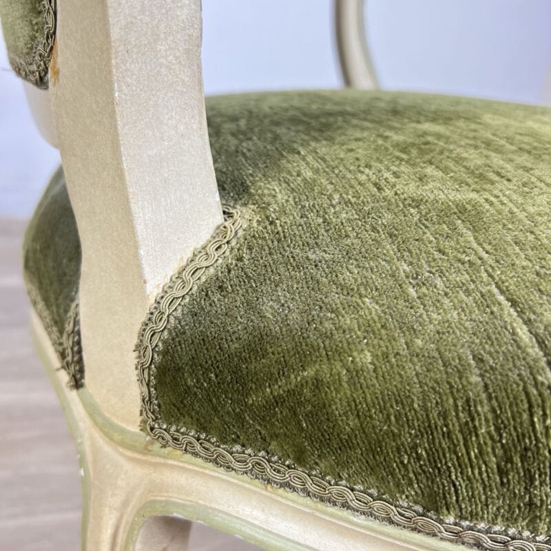 Antica sedia imbottita verde con braccioli poltrona poltroncina in legno barocco Arredamento