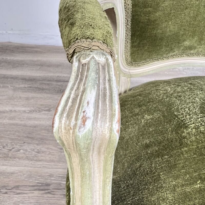 Antica sedia imbottita verde con braccioli poltrona poltroncina in legno barocco Arredamento