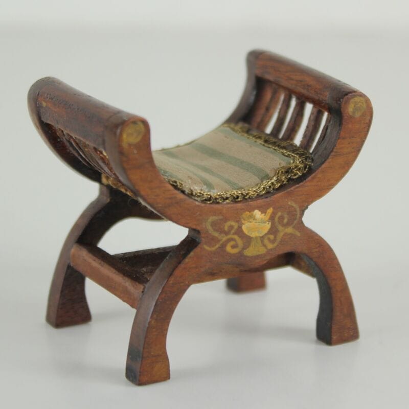 Antica sedia in miniatura legno panchetta epoca 800 per casa delle bambole 1:12 Giocattoli vintage