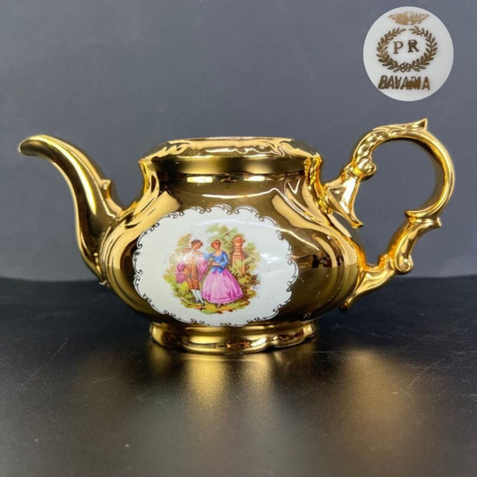 Antica Teiera in porcellana bianca e oro zecchino Bavaria Caffettiera Caraffa Ceramiche e Porcellane