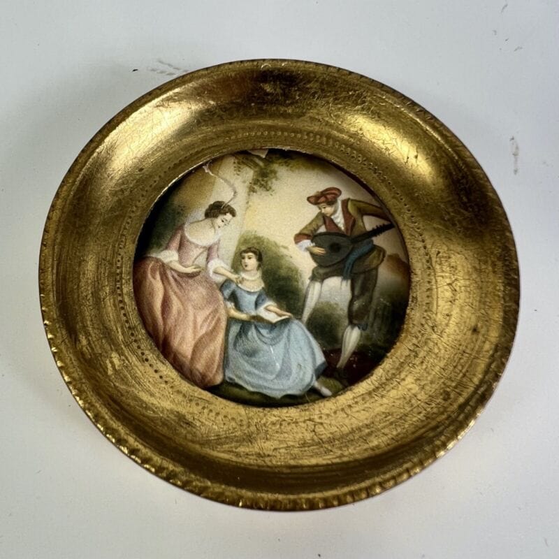 Antichi quadretti in miniatura quadri stampe vintage cornice rotonda legno oro Quadri