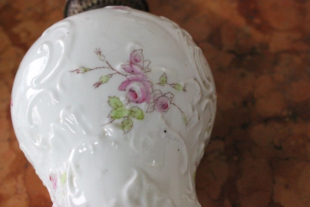 ANTICO LUME A PETROLIO IN CERAMICA H cm 48 LAMPADA D'EPOCA DA TAVOLO Lampade Appliques