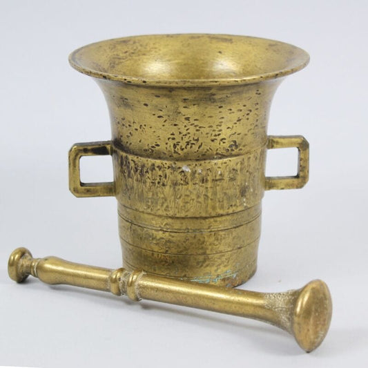 Antico mortaio in bronzo massiccio con pestello completo da farmacia per cucina Attrezzi e Strumenti