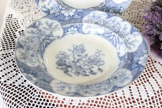 ANTICO PIATTO IN CERAMICA FIORI BIANCO E BLU OLD SIVA FLOW BLUE POTTERY PLATE Ceramiche e Porcellane