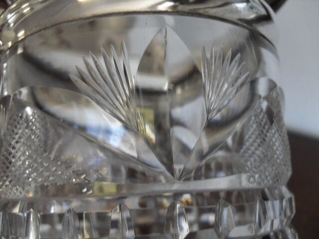 ANTICO PORTAFIORI IN VETRO LAVORATO E SHEFFIELD - VASO D'EPOCA IN CRISTALLO Sheffield & Argento
