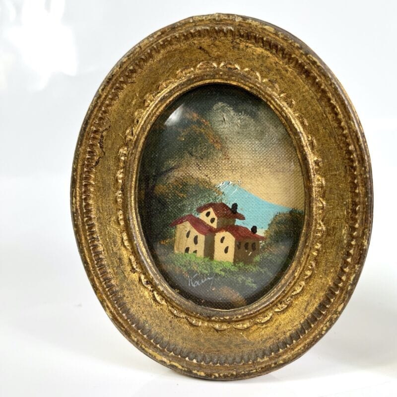 Antico quadretto coppia di quadri ovali oro vintage miniature dipinto firmato Quadri