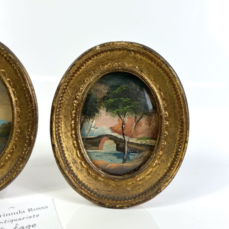 Antico quadretto coppia di quadri ovali oro vintage miniature dipinto firmato Quadri