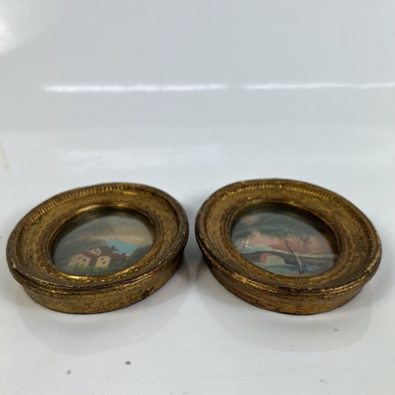 Antico quadretto coppia di quadri ovali oro vintage miniature dipinto firmato Quadri