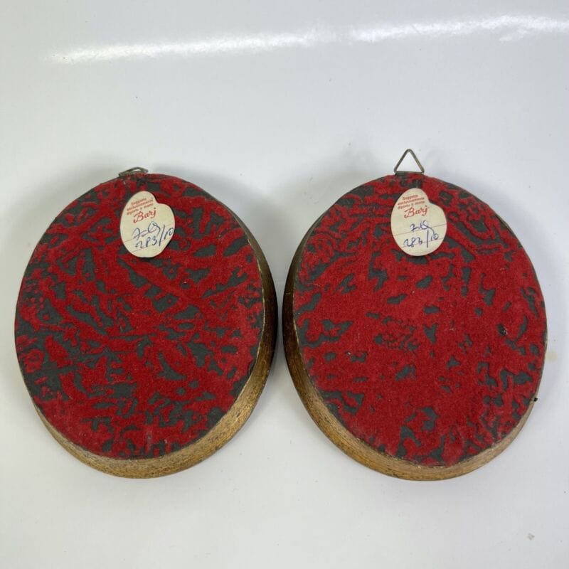 Antico quadretto coppia di quadri ovali oro vintage miniature dipinto firmato Quadri