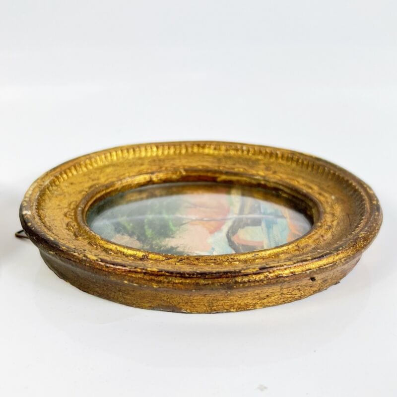 Antico quadretto coppia di quadri ovali oro vintage miniature dipinto firmato Quadri