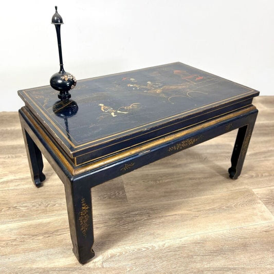 Antico tavolino basso da salotto orientale laccato nero dipinto stile cinese Arredamento