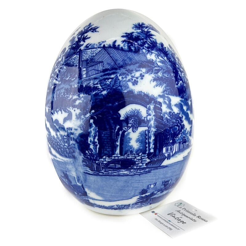 Antico Uovo in Ceramica Royal Copenhagen decoro bianco blu Stile Danese Vintage Ceramiche e Porcellane