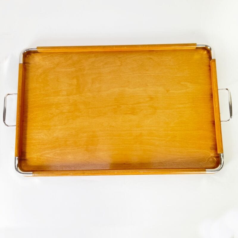 Antico vassoio in legno Art Deco vintage anni '40 vassoi da portata con manici Complementi d'arredo