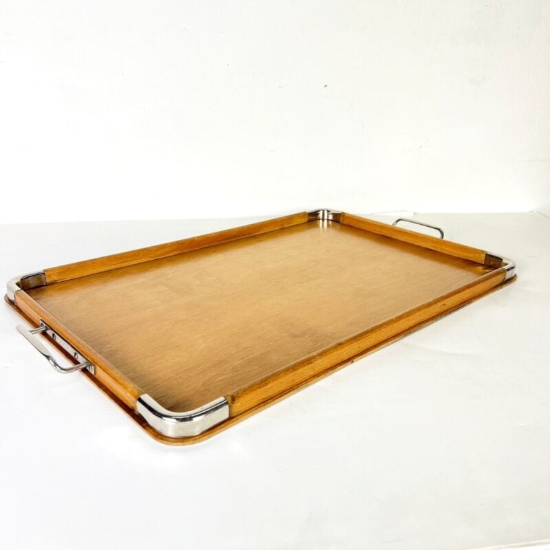 Antico vassoio in legno Art Deco vintage anni '40 vassoi da portata con manici Complementi d'arredo
