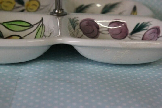 ANTIPASTIERA VINTAGE IN CERAMICA / PIATTO PER SALATINI CON MANICO IN METALLO Ceramiche e Porcellane