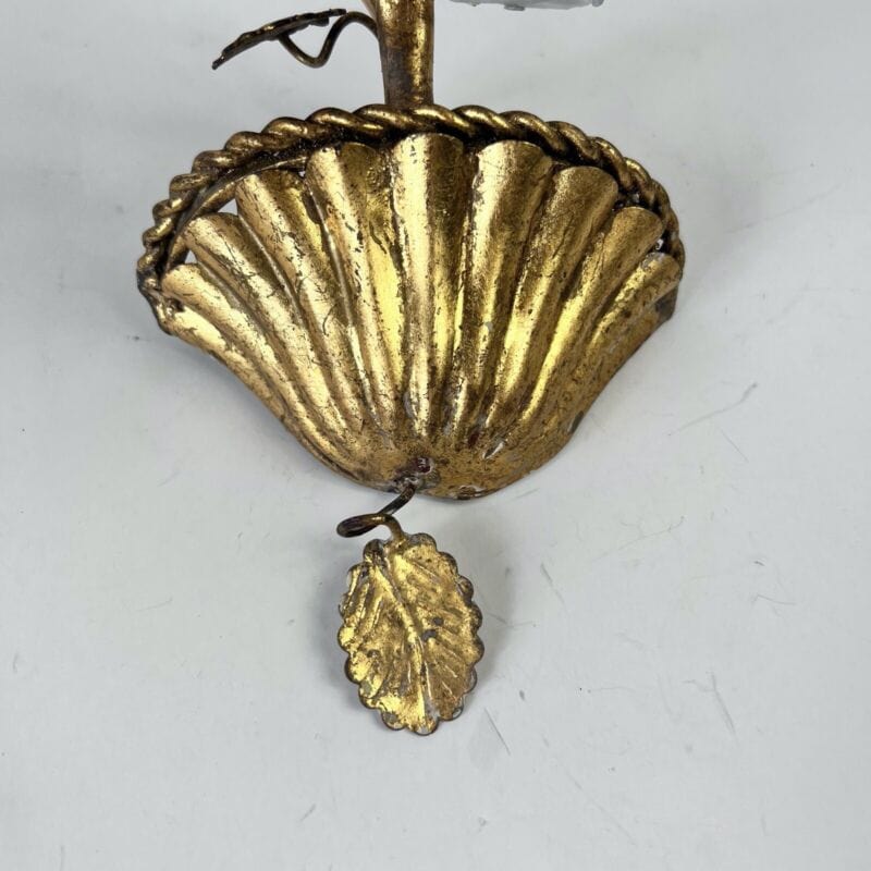 Applique antico stile liberty Lampada dorata da parete metallo oro e porcellana Lampade Appliques