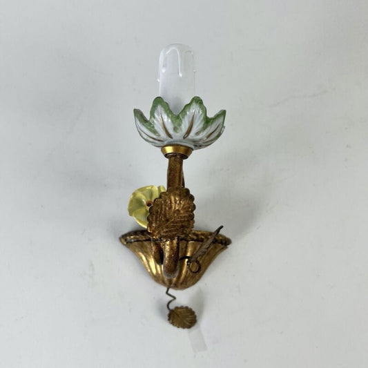 Applique antico stile liberty Lampada metallo dorato metallo oro e porcellana Lampade Appliques