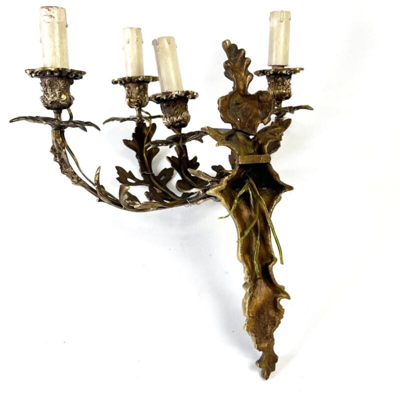 Applique antico stile Luigi XV in bronzo a quattro fiamme luci Lampada da parete Lampade Appliques