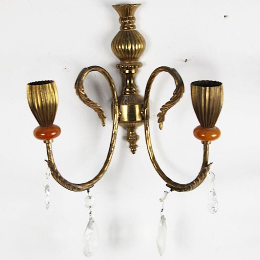 Appliques dorato foglie d'acanto a due fiamme luci Lampade stile stilnovo antico Lampade Appliques