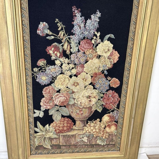 Arazzo stile antico da parete tela con fiori natura morta grande quadro firmato Quadri