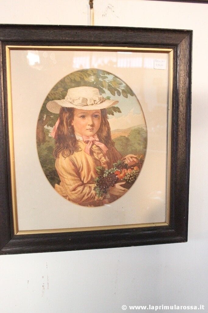 BAMBINA STAMPA ANTICA A COLORE CON CORNICE IN LEGNO cm37X41 VINTAGE CHILD PRINT Stampe e Incisioni