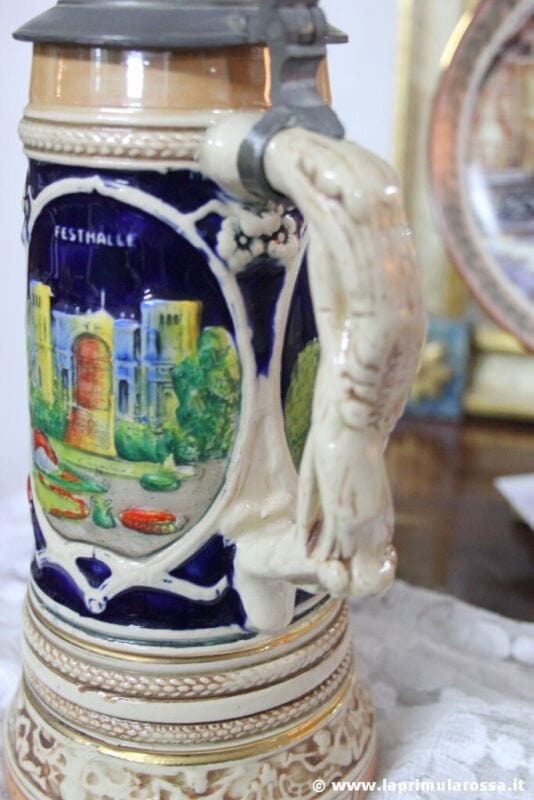 Boccale da birra in ceramica tedesco vintage carillon con coperchio bicchiere Birra & dintorni