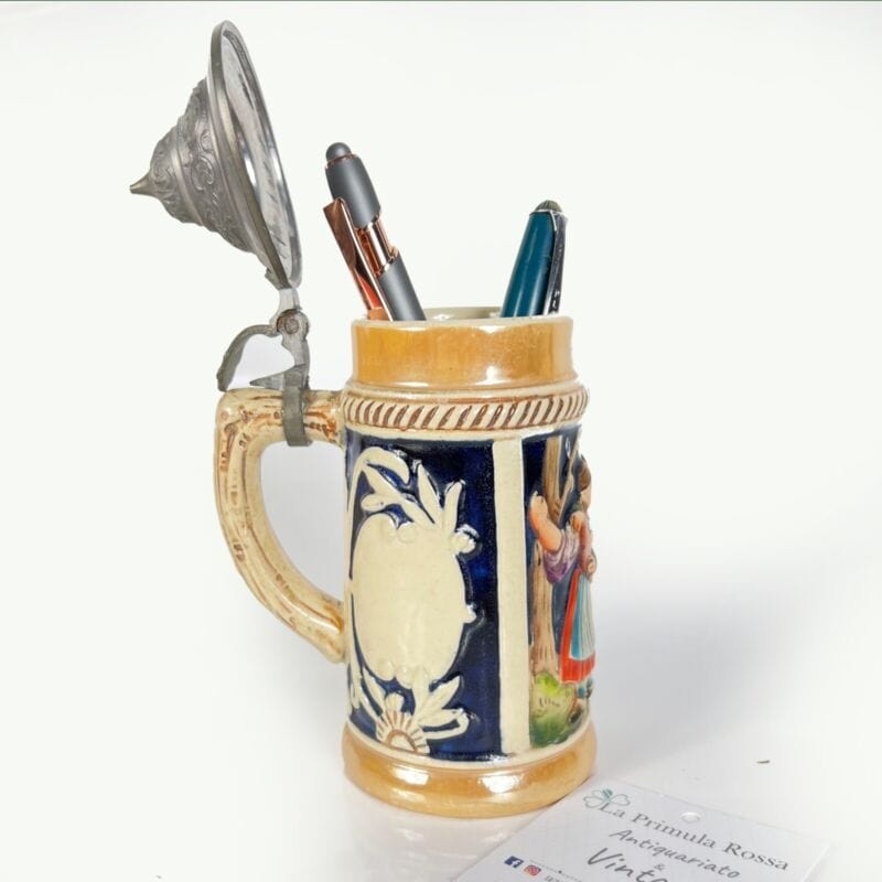 Boccale da birra in ceramica tedesco vintage con bicchiere portapenne coperchio Birra & dintorni