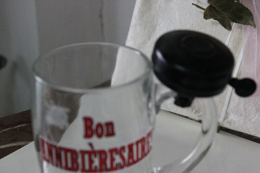 BOCCALE PER BIRRA VINTAGE IN VETRO CON CAMPANELLO DA BICICLETTA Birra & dintorni