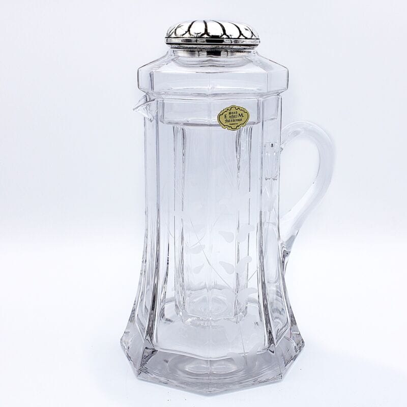 Brocca caraffa antica in cristallo e argento decanter per vino con portaghiaccio Ceramiche e Porcellane