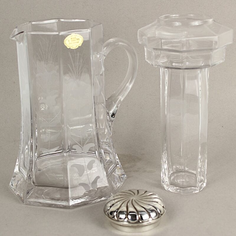Brocca caraffa antica in cristallo e argento decanter per vino con portaghiaccio Ceramiche e Porcellane