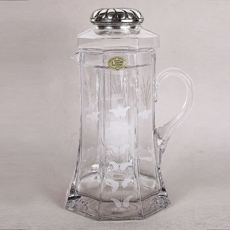 Brocca caraffa antica in cristallo e argento decanter per vino con portaghiaccio Ceramiche e Porcellane