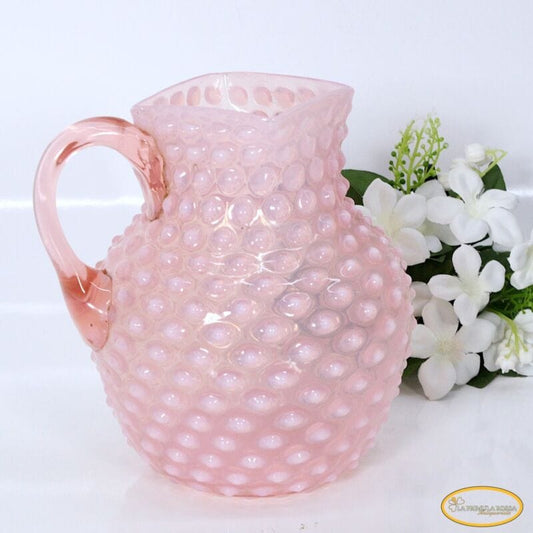Brocca caraffa antica in di vetro soffiato rosa liberty vaso lavorato vintage Ceramiche e Porcellane