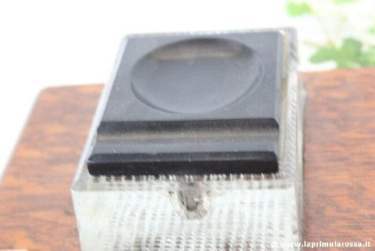 CALAMAIO ANTICO IN VETRO BASE LEGNO DA SCRIVANIA - VINTAGE WOODEN GLASS INKWELL Complementi d'arredo