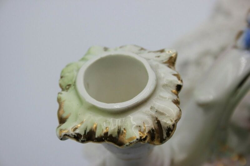 CANDELABRO ANTICO IN CERAMICA CANDELIERE A DUE FIAMME VINTAGE CHERUBINO PUTTI Ceramiche e Porcellane