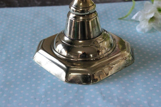 CANDELIERE D'EPOCA IN OTTONE VECCHIO CANDELABRO PORTACANDELA H 22 CANDELABRO Ottone