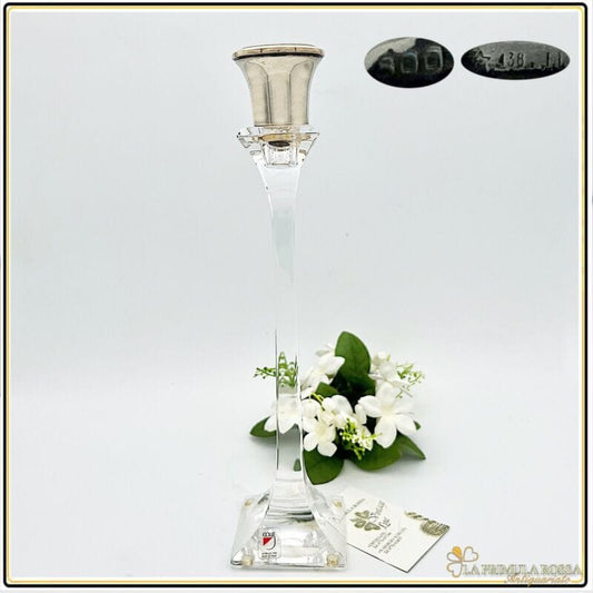 Candeliere in cristallo e argento COLLE  porta candela vetro candelabro candele Vetri e Cristalli