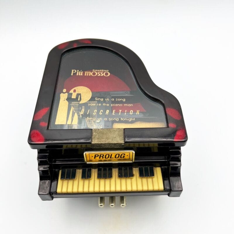 Carillon vintage antico nero pianoforte a coda musica melodia MEMORY music box Carillon