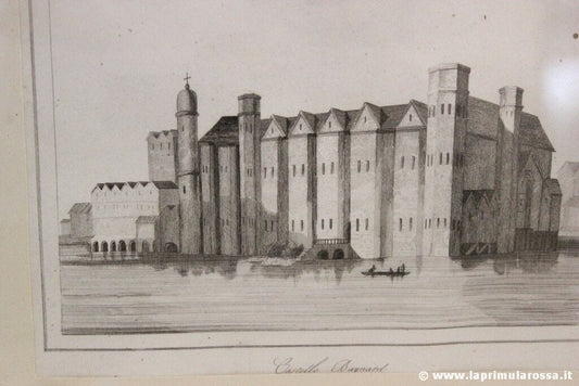 CASTELLO DI BAYNARD ANTICA INCISIONE CON CORNICE ANTIQUE PRINT OF BAYNARD CASTLE Stampe e Incisioni