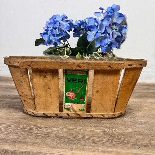 Cesta portalegna cestino in legno antico vintage porta fiori biancheria shabby Vintage