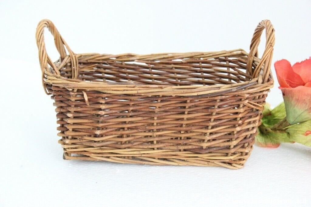 CESTINO D'EPOCA IN GIUNCO L.CM 22 CESTO VINTAGE CON MANICI VINTAGE WICKER BASKET Vintage