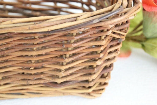 CESTINO D'EPOCA IN GIUNCO L.CM 22 CESTO VINTAGE CON MANICI VINTAGE WICKER BASKET Vintage