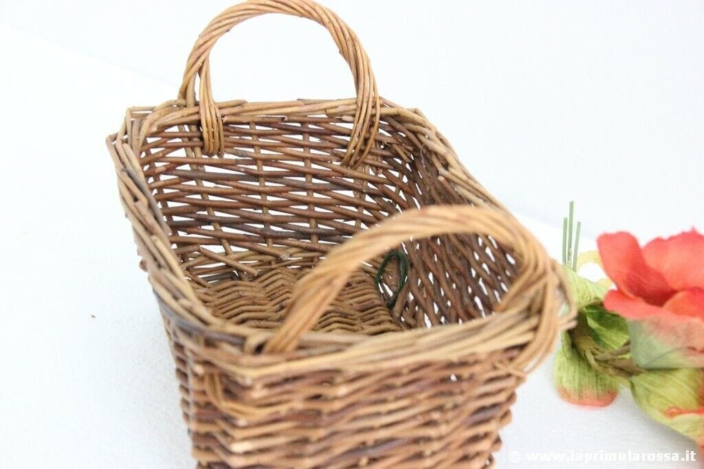 CESTINO D'EPOCA IN GIUNCO L.CM 22 CESTO VINTAGE CON MANICI VINTAGE WICKER BASKET Vintage
