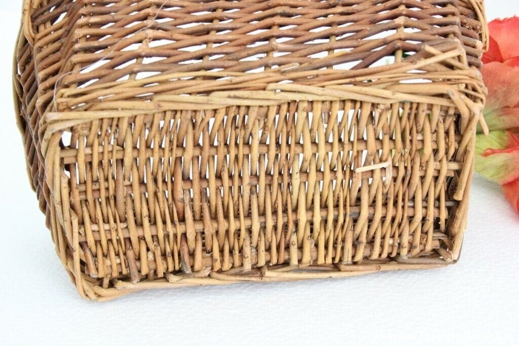 CESTINO D'EPOCA IN GIUNCO L.CM 22 CESTO VINTAGE CON MANICI VINTAGE WICKER BASKET Vintage