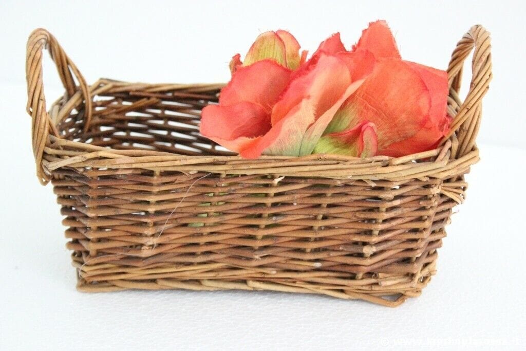CESTINO D'EPOCA IN GIUNCO L.CM 22 CESTO VINTAGE CON MANICI VINTAGE WICKER BASKET Vintage