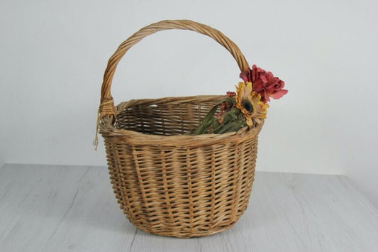 CESTO IN VIMINI VINTAGE CON MANICO VECCHIO CESTINO SHABBY CHIC ANTICO PANIERE Vintage