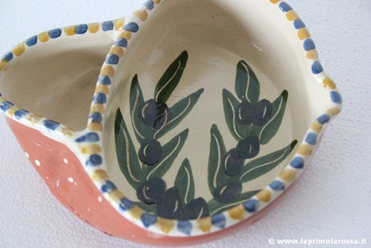 CIOTOLA VINTAGE IN TERRACOTTA PER OLIVE DIPINTA A MANO PIRRAGA REDONDO PORTUGAL Ceramiche e Porcellane