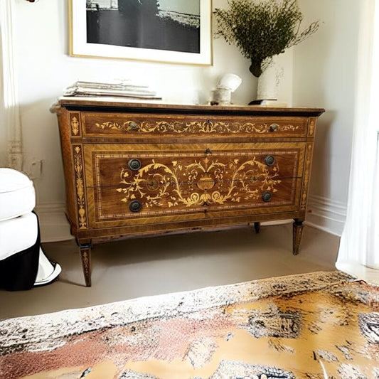 Comò cassettiera antica in stile Luigi XVI intarsiato mobile in legno Maggiolini Arredamento